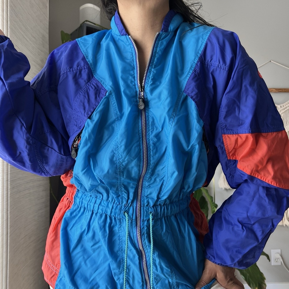 Vintage Nike 80s 90s Colorblock Track Jacket Windbreaker Peplum Waist Medium